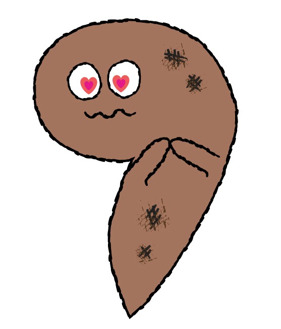 キャラクター - 株式会社SPD - 名古屋のホームページ制作・デザイン制作 Cute cartoon brown worm with heart-shaped eyes and a tiny smile, plus dirt smudges on its body.